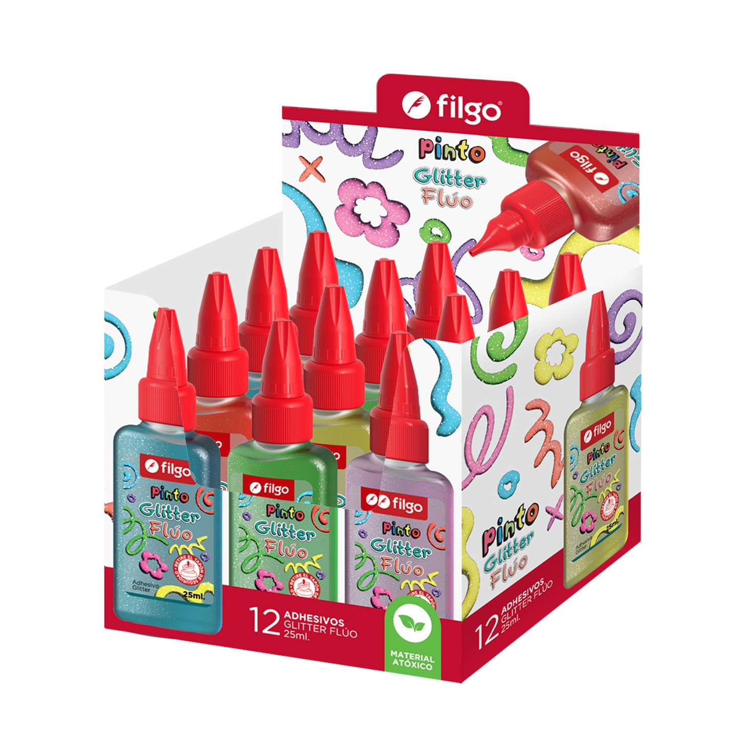 Adhesivo Glitter Fluo 25ml x12 Unid.