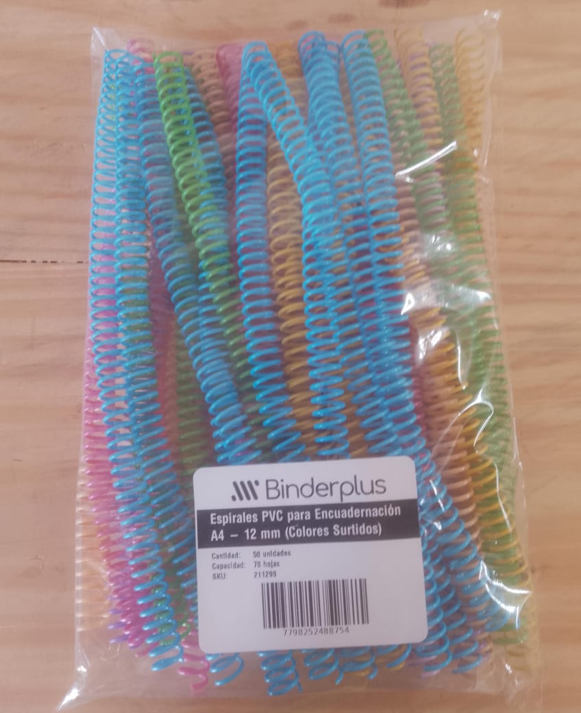 Espiral PVC A4 - 12mm Colores Surtido x50 Unid.