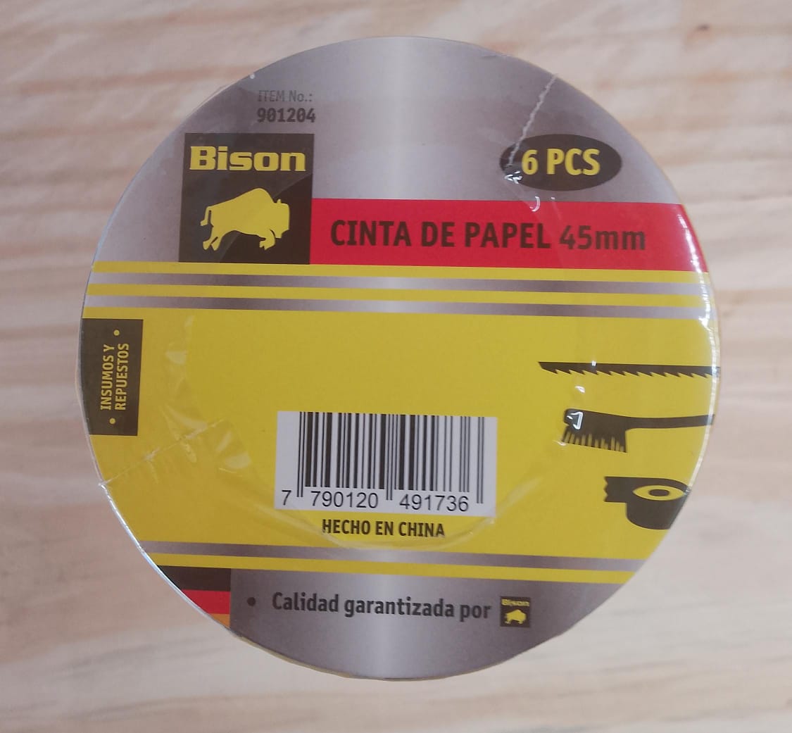 Cinta de Papel (Amarrilla) Bison 45mm 6Unid.