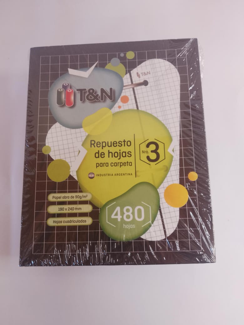 Repuesto de Hojas N°3 T&N 480 Hojas - Rayado